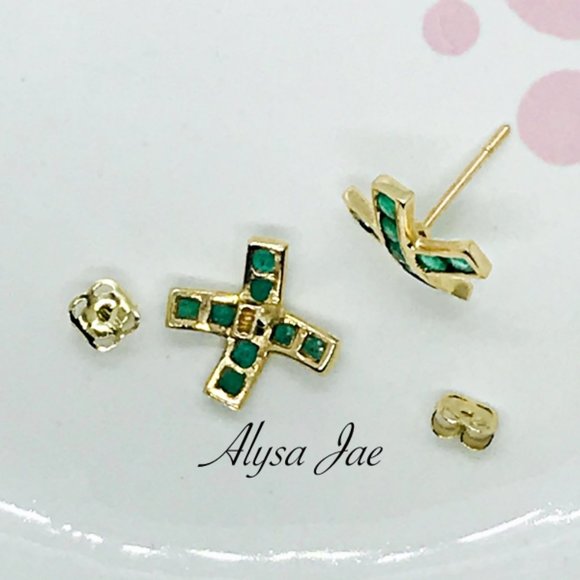 10K Gold Emerald Hugs Earrings - Picture 4 of 5